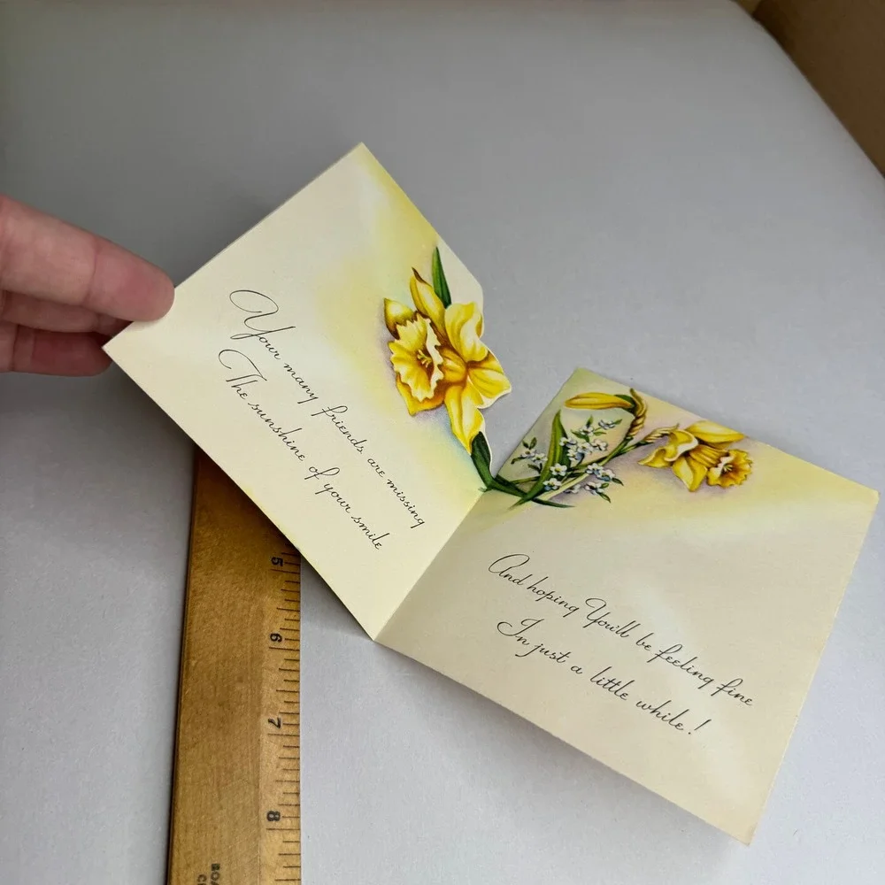 Vintage Pretty Petals Get Well Soon Card Daffodil Floral Die Cut 15B24 USA